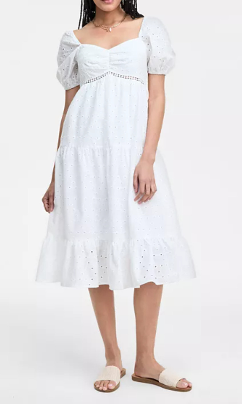 Kingston Grey Juniors' Eyelet Puff-SleeveTiered Midi Dress S